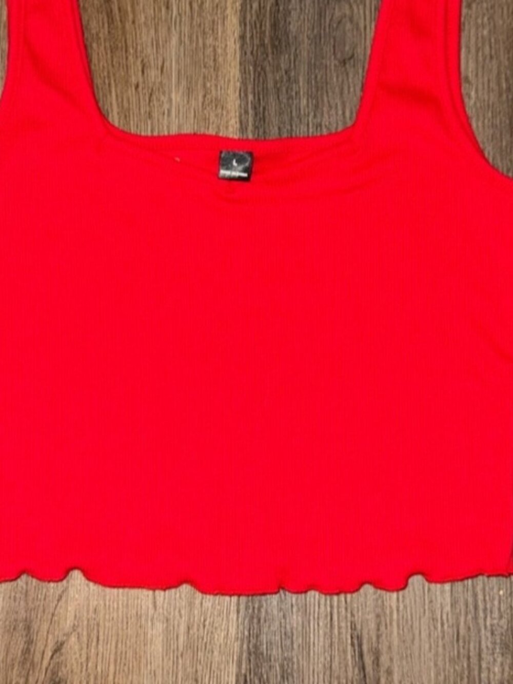 Red Square Neck Ribbed Crop Tank Top - Women